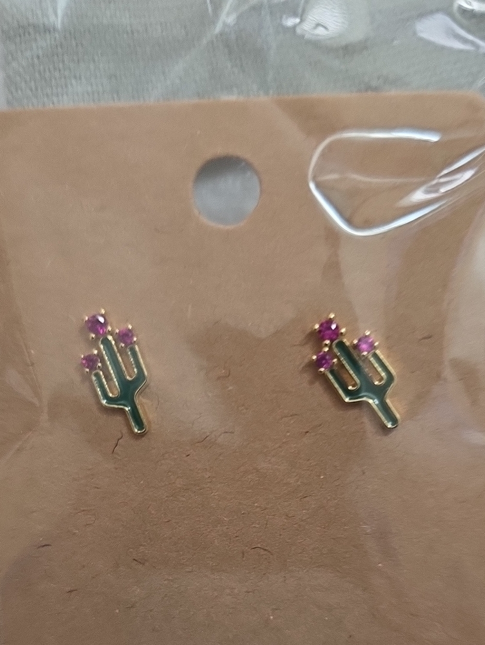 Tai Gold Cactus Stud Earrings with Green and Pink Accents